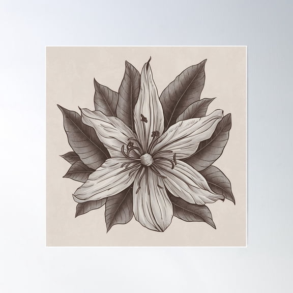 Flower In Graphite Poster Wall Art, Modern Wall Decor For Living Room Bedroom, 24x24 UNFRAMED