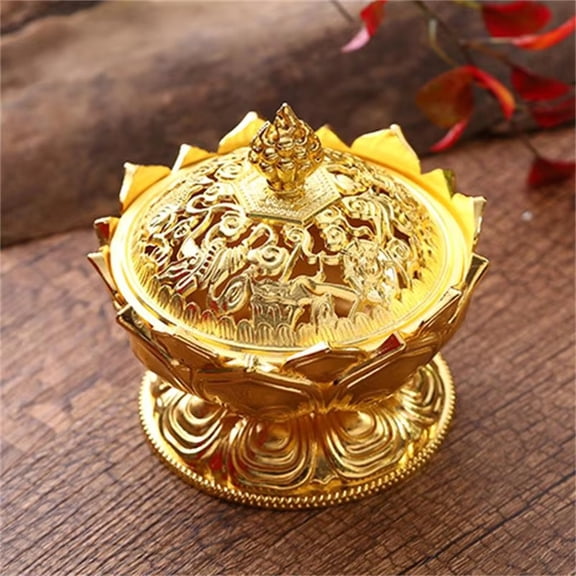 Flower Incense Burner Holder, Buddhism Buddha Brass Censer for Sandalwood Incense Sticks, Metal Craft Home Decoration, Red Finish Incense Holder A