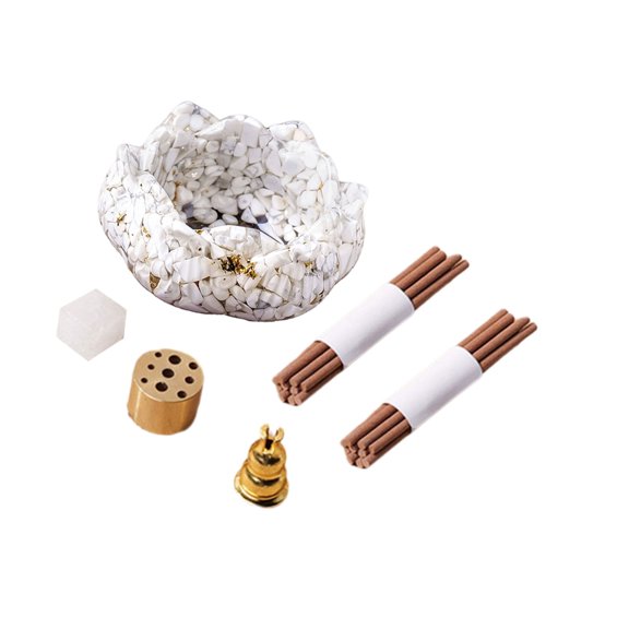 Flower Incenses Holder Crystal Resins Ashes Tray and Incenses Sticks Set for Meditations Space and Home Desktop Decors