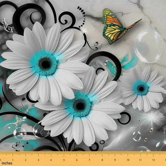 Flower Indoor Outdoor Fabric,Rustic Daisy Floral Decorative Fabric ,Rainbow Butterfly Fabric By The Yard,Kawaii Animal Material By The Yard,Watercolor Style Upholstery Fabric,1 Yard