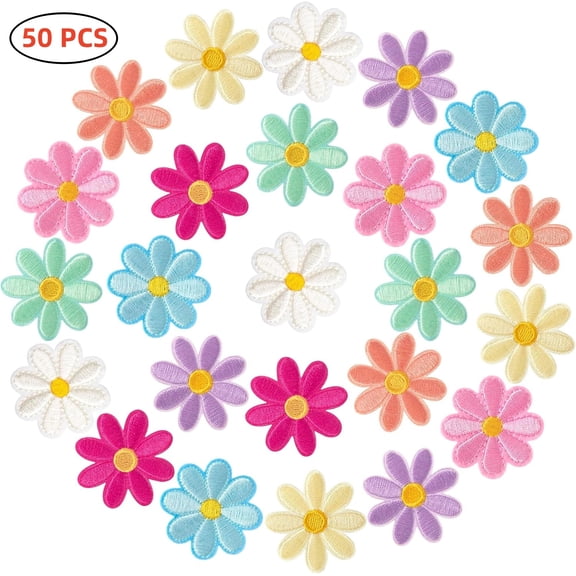 Flower Iron On Patches for Backpacks, Cute Daisy Patches Iron On in 12 Colors, Embroidered Applique Flower Patches for Clothes, Bags, Hats and Jeans (12 Pcs, 1.6 x 1.6 in)