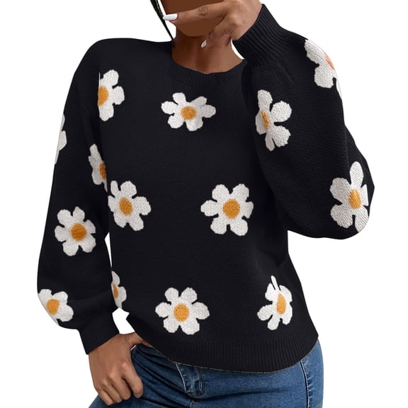 Flower Jacquard Knitted Sweater Women's Top 2025 Autumn And Winter European And American New Round Neck Sweater Women