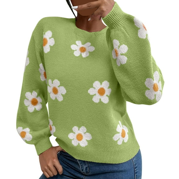 Flower Jacquard Knitted Sweater Women's Top 2025 Autumn And Winter European And American New Round Neck Sweater Women