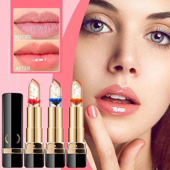 Flower Jelly Color Changing Lipstick, Temperature-Activated Red Flower Petal Infused Lipstick, Moisturizing Hydrating Formula, Natural Pinkish-Red Tint, Portable for On-the-Go, for Women