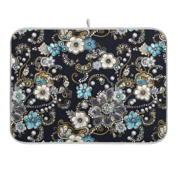 Flower Jewelry Dish Drying Mat 16x18 Absorbent Microfiber Draining Rack Pad for Kitchen Counter Sink