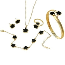 Flower Jewelry Set 5 Leaf Bracelet Necklace Earrings Ring For Women