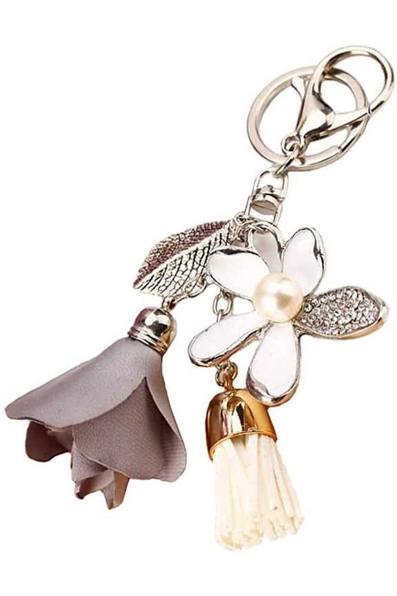 Flower Keychain Rhinestone Tassel Leaf Key Ring Women Wallet Bag Pendant Charms