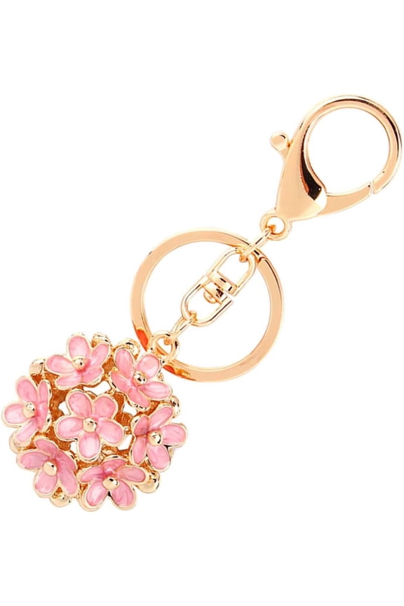 Flower Keyring Keychain, Cute Crystal Rhinestone Key Chain Pink Flower Keychain Charm Pendant Bag Purse Car Gift for Women Handbags