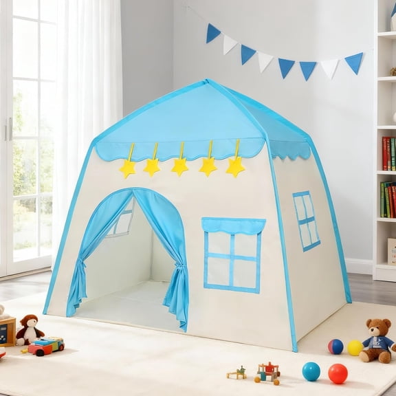 Flower Kids Play Tent, Children Indoor Castle Playhouse for Boys, Toddlers, 39" D x 51" W x 51" H,Blue