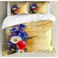 thumbnail image 1 of Flower King Size Duvet Cover Set, Poppy Flowers Cornflower Pastel Chamomile Petal Beautiful Artwork Stained Backdrop, Decorative 3 Piece Bedding Set with 2 Pillow Shams, Blue White, by Ambesonne, 1 of 3