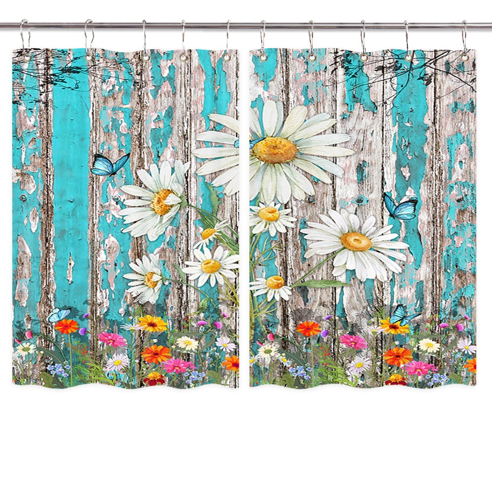 Flower Kitchen Curtains,White Daisy Floral Kitchen Curtains Sets for ...