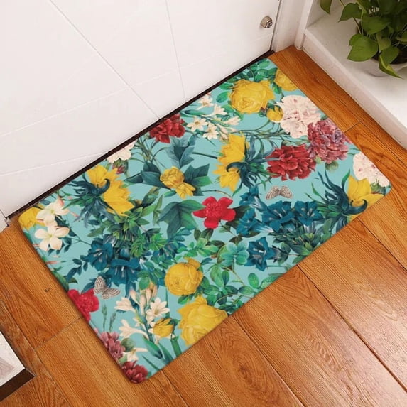 Flower Kitchen Mat Dust Proof Dining Room Table Carpet Anti-Slip Flowers Leaves Entrance Doormat Outdoor Prayer Area Rug
