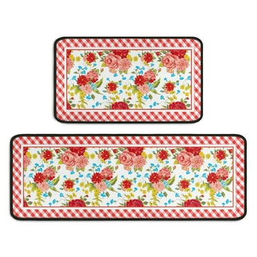 Flower Kitchen Mat Sets 2 Piece Farmhouse Anti Fatigue Waterproof Stain Resistant Floor Rug Non Slip Pioneer Flower Woman Kitchen Accessories Laundry Room Rug - 17x29 and 17x47 Inch