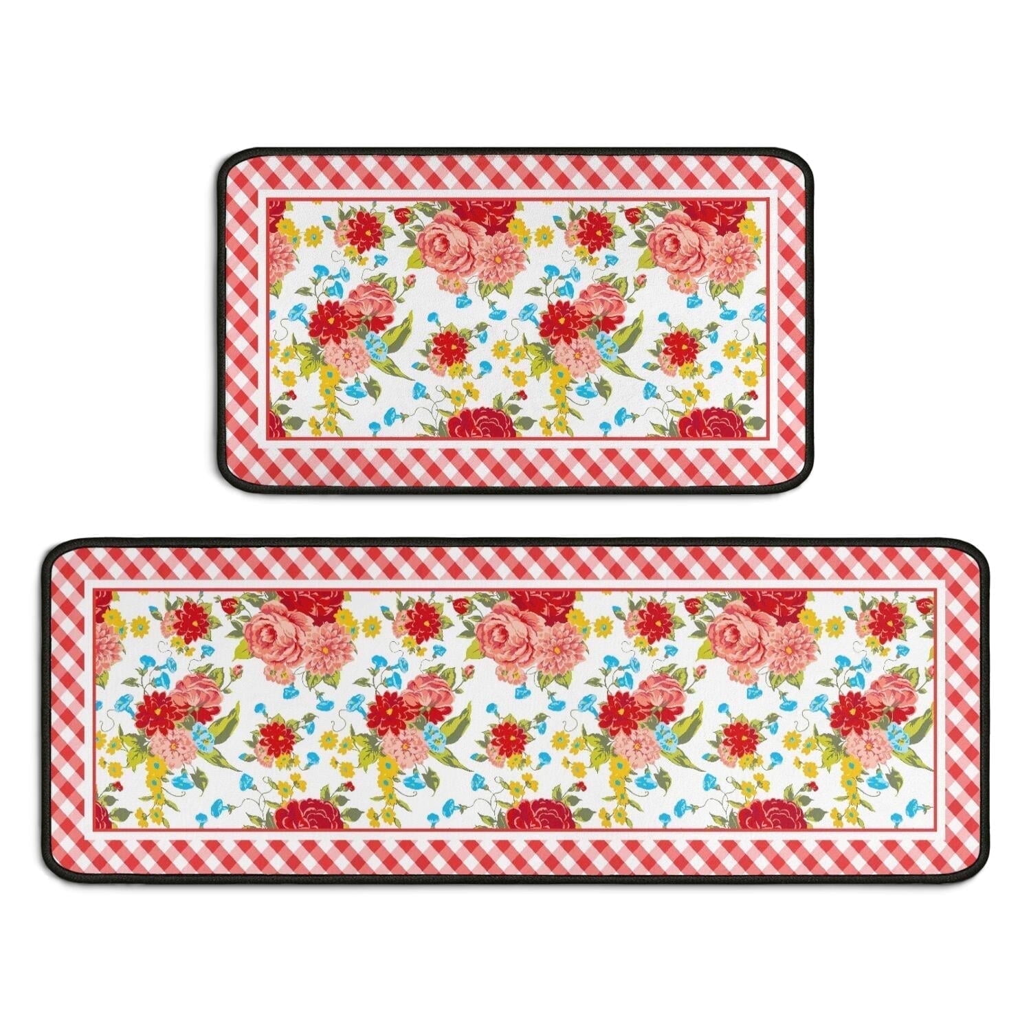 Flower Kitchen Mat Sets 2 Piece Farmhouse Anti Fatigue Waterproof Stain Resistant Floor Rug Non Slip Pioneer Flower Woman Kitchen Laundry Room Rug - 17x30+17x47 Inch
