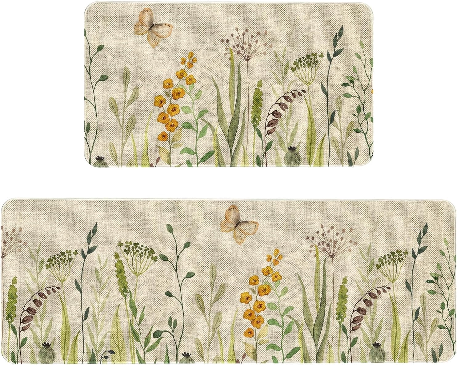 Flower Kitchen Rug Sets 2 Piece Farmhouse Flowers Kitchen Mats for Floor Non Slip Washable Thin Kitchen Area Rug Floor Mat Waterproof Hallway Laundry Room Runner Rug