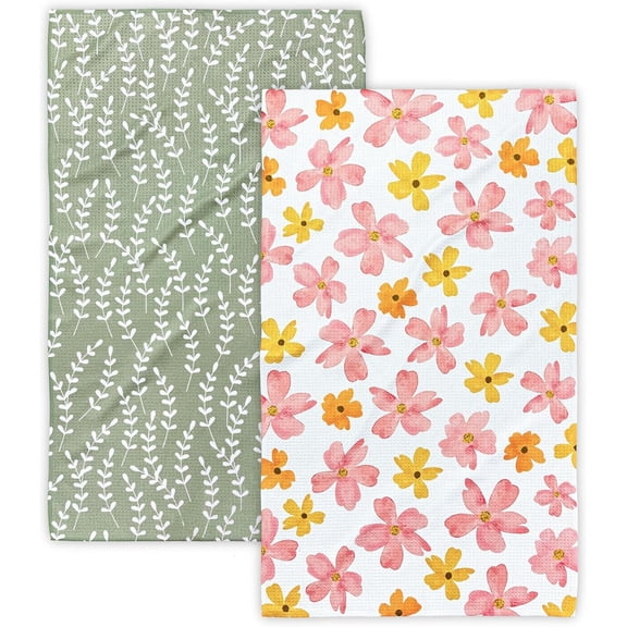 Flower Kitchen Towel, 16" x 24" Tea Towels for Kitchen, Dish Towels for Kitchen Drying, 2-Pack