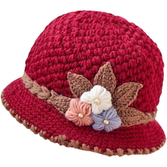 Flower Knit Crochet Fuzzy Bucket Hat Women Winter Warm Beanies Hat Furry Plush Faux Fur Fishing Skull Cap Fishman Hats