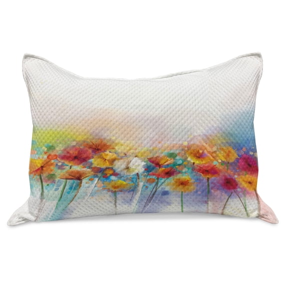 Flower Knitted Quilt Pillowcover, Gerbera Bouquet Textured in an Artisan Expression Inflorescence Morph New Paint, Standard King Size Pillow Cover for Bedroom, 30" x 20", Red Orange, by Ambesonne
