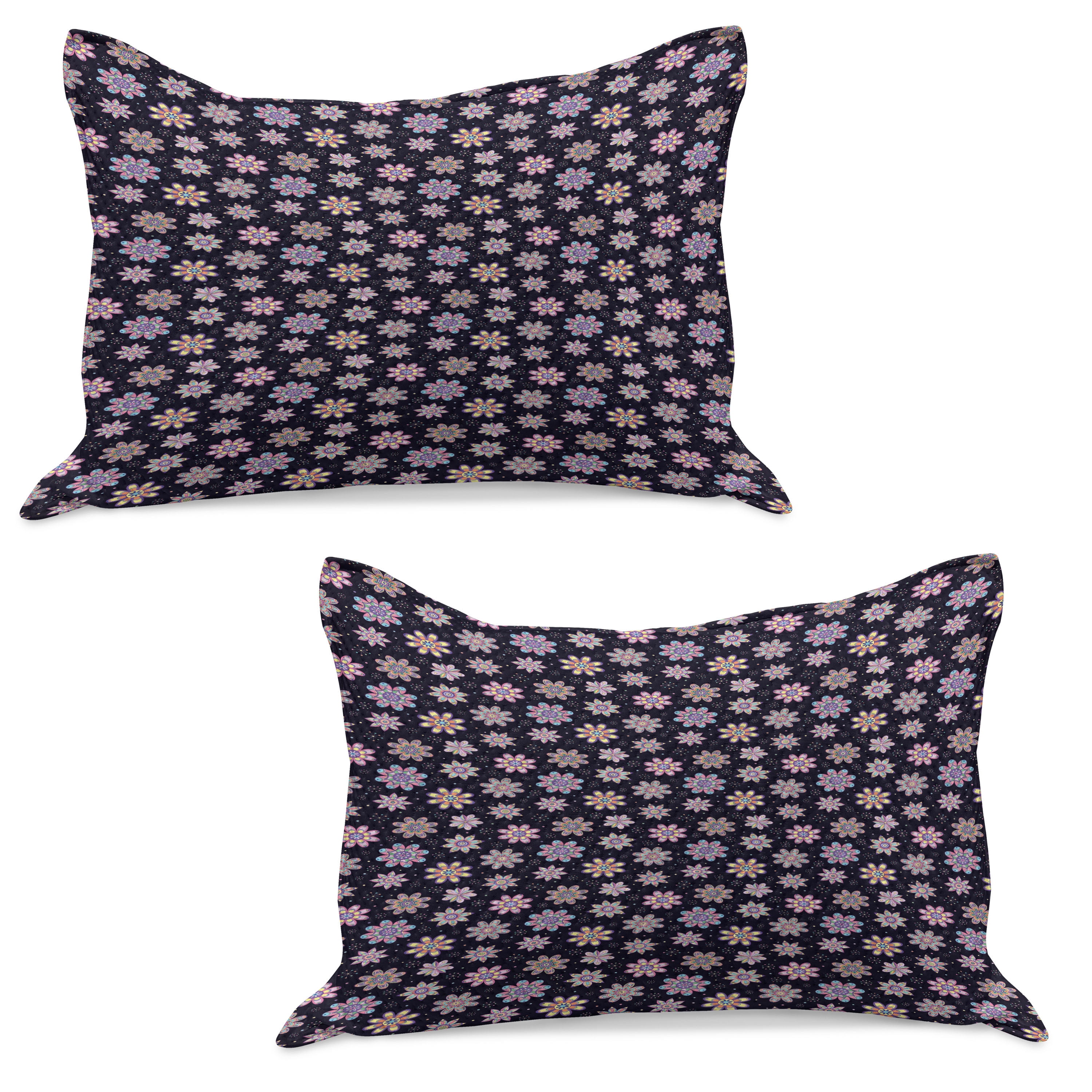 Flower Knitted Quilt Pillowcover Set of 2, Sixties Inspired Floral