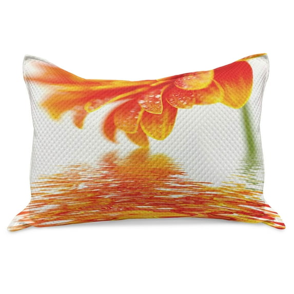 Flower Knitted Quilt Pillowcover, Sun Flora Reflection on the Water in a Rainy Day Leaves in a Water River Photo, Standard King Size Pillow Cover for Bedroom, 30" x 20", Orange, by Ambesonne