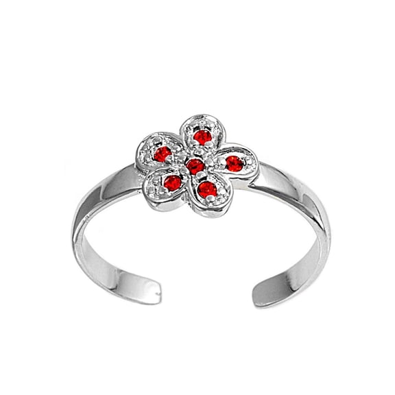 Flower Knuckle/Toe Ring Simulated Ruby Cubic Zirconia Sterling Silver