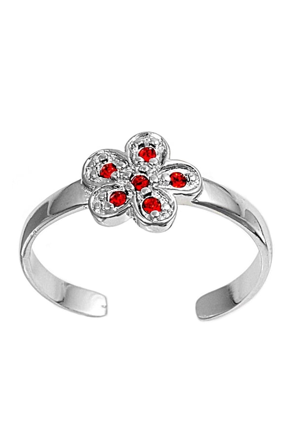 Flower Knuckle/Toe Ring Simulated Ruby Cubic Zirconia Sterling Silver