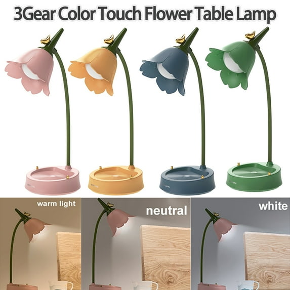 Flower LED Desk Lamp Student Bedroom Room Lighting Touch Reading Lamp Eye Protection Multi-function Lamp Table Light