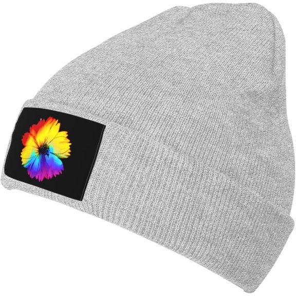 Flower LGBT Gay Pride Beanie Hat Men Winter Warm Hat Women Knit Stocking Hat Slouchy Skull Cap Hedging Hat Black