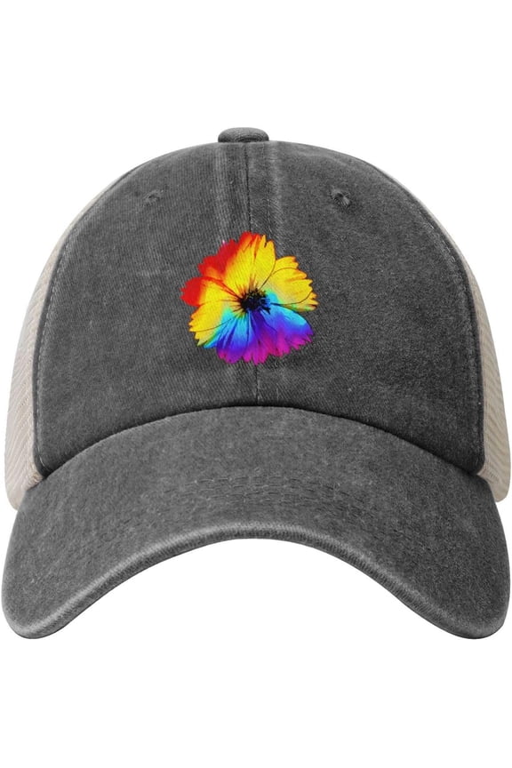 Flower LGBT Gay Pride Cowboy Hat Men Vintage Mesh Baseball Cap Women Dad Hat Sun Hat Trucker Hat Black