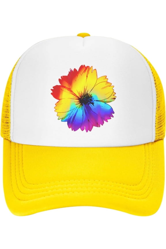 Flower LGBT Gay Pride Trucker Hat Women Mesh Baseball Cap Cowboy Hat Men Dad Hat Adjustable Hat Snapback Hat Black