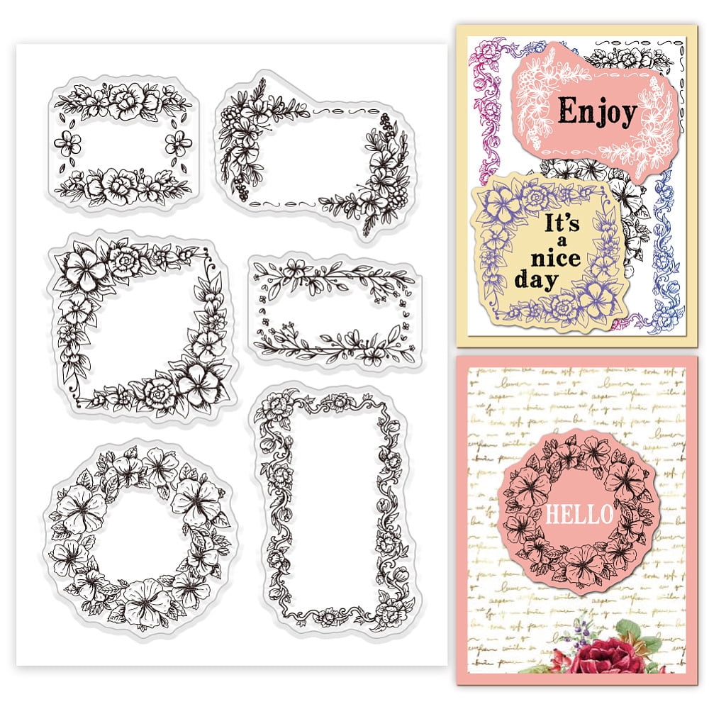 Flower Label Clear Stamps for Card Making Rectangular/Round Flower ...