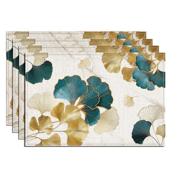 Flower Lace Gold Linen Placemats - Set of 4 for Parties, Restaurants, Home Decor 18x12in