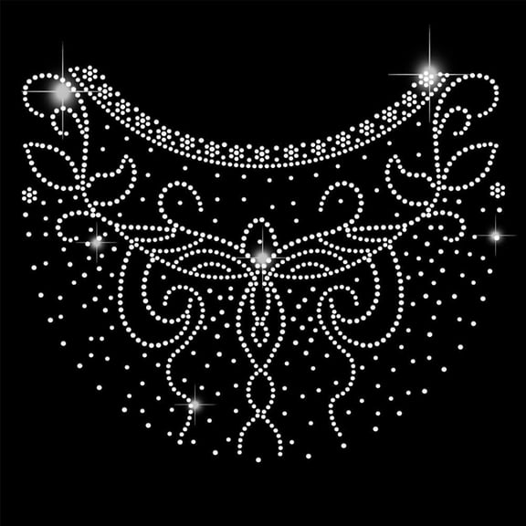 Flower Lace Iron on Rhinestones Transfer Wedding Dresses Bling Decals Neck Lace Heat Transfer Hot Fix Stickers Decor for Women Dance Party Clothing DIY Art Craft