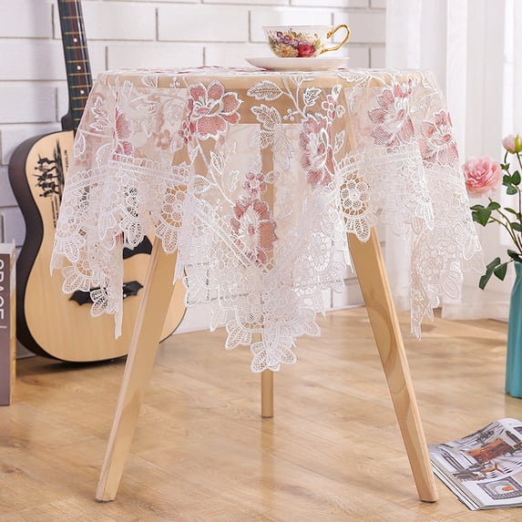 Flower Lace Tablecloth, Small Table Cloth, Embroidered Coffee Table Cover, Bedside Table Dresser Scarf Doily Home Nightstand Tabletop Decoration