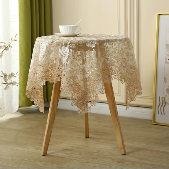 Flower Lace Tablecloth, Small Table Cloth, Embroidered Coffee Table Cover, Bedside Table Dresser Scarf Doily Home Nightstand Tabletop Decoration