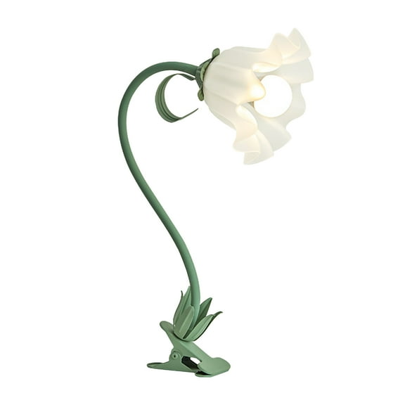 Flower Lamp Clip on Light Cute Bedside Lamps,3 Colors Modes Reading Light for Bed Flexible Gooseneck Clamp Light,Vintage LED Eye-Caring Table Lamps for Desk Piano Headboard Dorm Bed (Green Lamp)