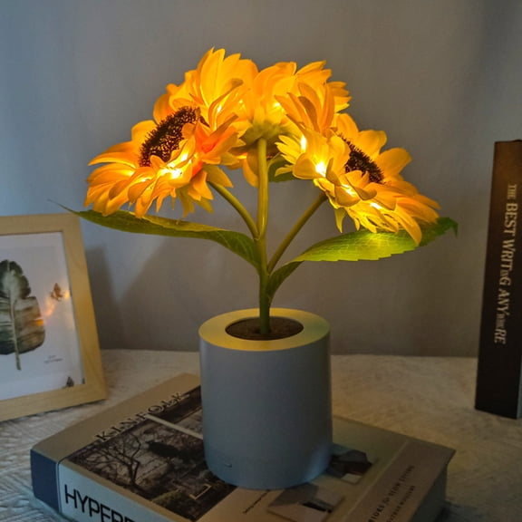 Flower Lamp,Sunflower Lamp,Shimmering Sunflower Lamp, 3-Color Dimming, 3D Realistic Modeling, USB Rechargeable Sunflower Night Light, Artificial Sunflower for Home Decor(10IN)