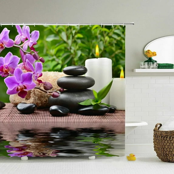 Flower Landscape Lavender Shower Curtains Bathroom Decor Bath Purple Curtains Waterproof Polyester Fabric 12 Set Mat