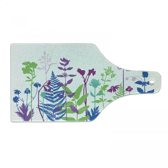 Flower Landscapes Cutting Board, Colorful Meadow and Botanical Plantation, Decorative Tempered Glass Cutting and Serving Board, in 3 Sizes, by Ambesonne