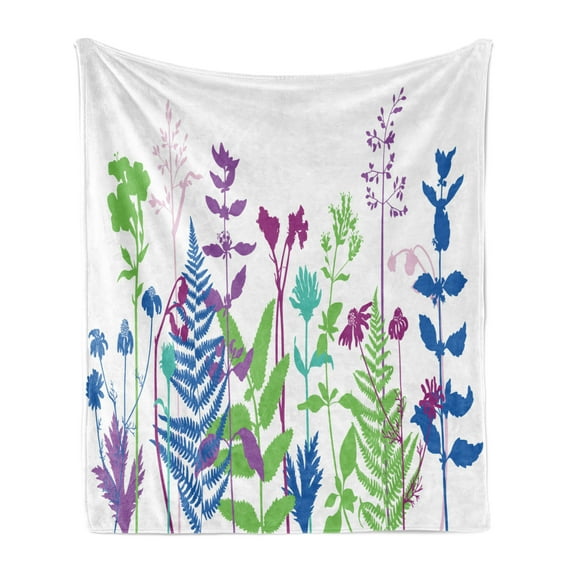 Flower Landscapes Soft Flannel Fleece Throw Blanket, Colorful Meadow and Botanical Plantation, Cozy Plush for Indoor and Outdoor Use, 60" x 80", Multicolor, by Ambesonne