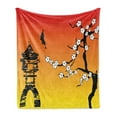 thumbnail image 1 of Flower Landscapes Soft Flannel Fleece Throw Blanket, Silhouette of a Japanese Sakura Tree, Cozy Plush for Indoor and Outdoor Use, 50" x 70", Yellow Vermilion, by Ambesonne, 1 of 5