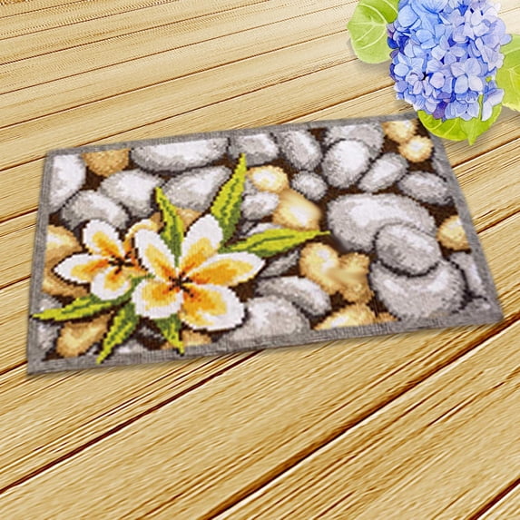 Flower Latch Hooking Rug Kits Carpet Embroidery Pattern Making Cushion Latch Hook Kits for Beginners Kids Adults Living Room , Yellow Flower