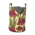 thumbnail image 1 of Flower Laundry Bag, Hand Drawn Like Sketchy Floral Pattern of Gladiolus Spring Season Blooms, Basket with Handles Drawstring Closure for Laundromats, 13" x 19", Yellow Coral and Green, by Ambesonne, 1 of 4