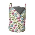 thumbnail image 1 of Flower Laundry Bag, Shabby Form Floral Buds Leaves Ivy Like Gardening Theme Design Artwork Print, Hamper Basket with Handles Drawstring Closure for Laundromats, 13" x 19", Pink and Blue, by Ambesonne, 1 of 4
