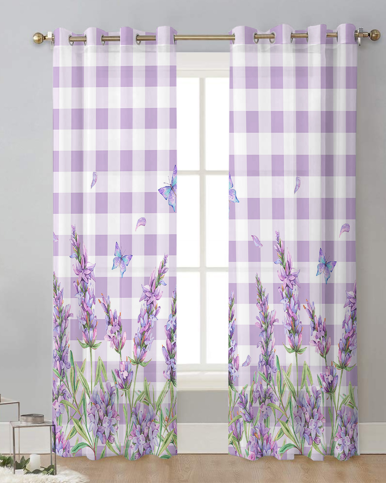 Transparent Rations Flower Lavender Butterfly Vintage Purple Tulle Living Room ration ...