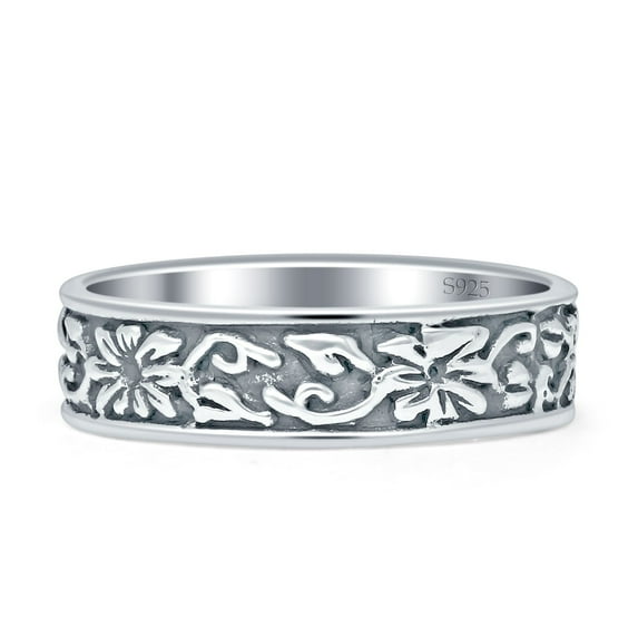 Flower Leaf Band Oxidized Swirl Ring 925 Sterling Silver Size 5