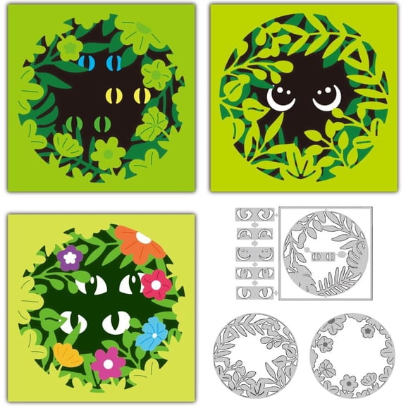 Flower Leaf Cat Cutting Dies Floral Cat Card Making Die Stencil Carbon Steel Die Cuts Card Scrapbooking Embossing Template Dies for Greeting Cards Craft Paper Album Invitation Decor