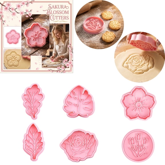 Flower & Leaf Cookie Cutter, 3D Spring Floral Plunger Baking Mold, DIY Cookie Fondant Cutter for Mother's Day Valentine Holiday Baking (Flower Style 1)