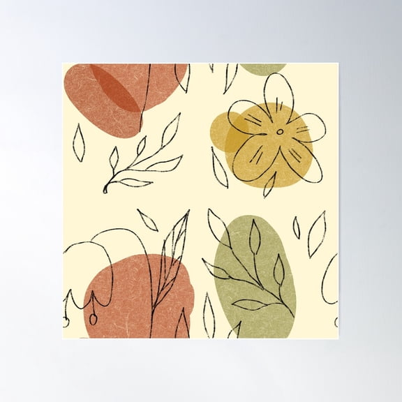 Flower Leaf Geometry Shape Abstract Beige Pattern Poster Wall Art, Modern Wall Decor For Living Room Bedroom, 30x30 UNFRAMED