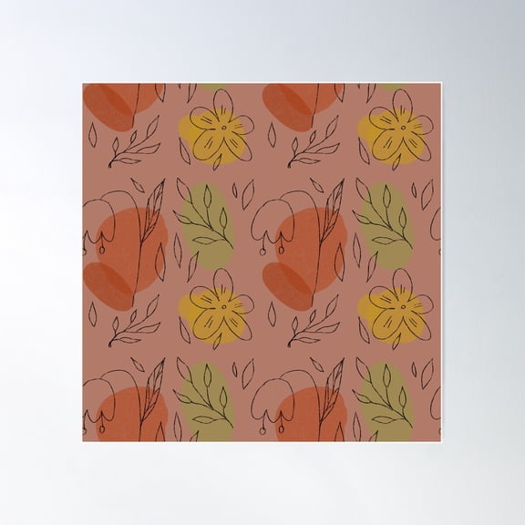 Flower Leaf Geometry Shape Abstract Pink Pattern Poster Wall Art, Modern Wall Decor For Living Room Bedroom, 16x16 UNFRAMED